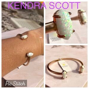KENDRA SCOTT Edie Kyocera white opal cuff bracelet in Rose Gold .